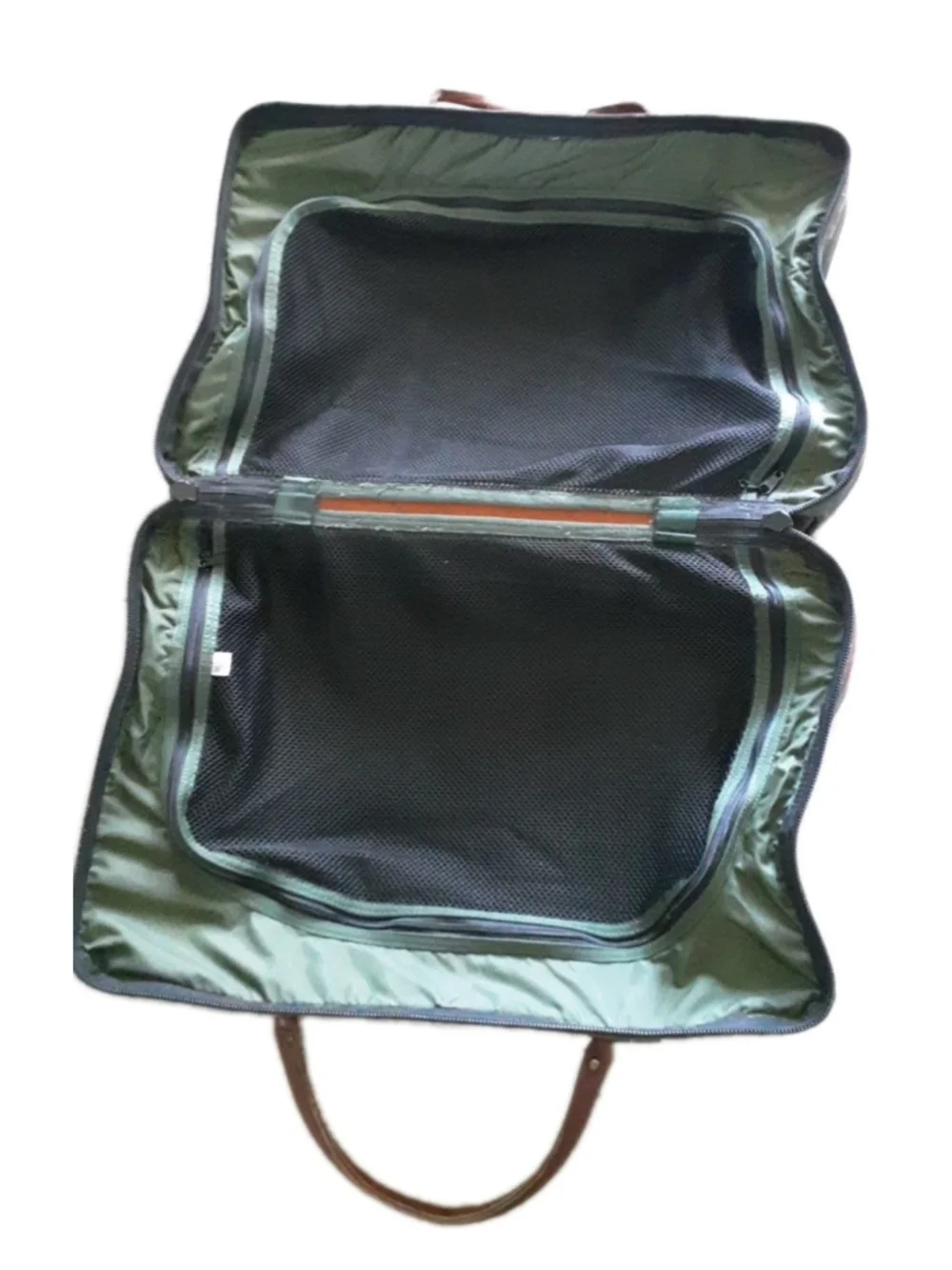 ORVIS BATTENKILL-Green Canvas/Leather Double Zip & Handle Clamshell Carryall-VTG